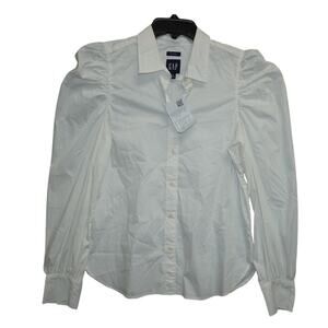 GAP Women’s S White Puff Shoulder Slim Fit Button-Up Shirt Long Sleeve NWT